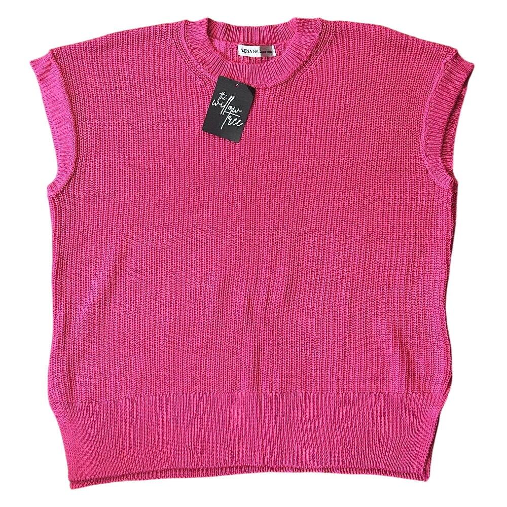 NWT Zenana Sleeveless Hot Pink Woven Pullover Sweater Small